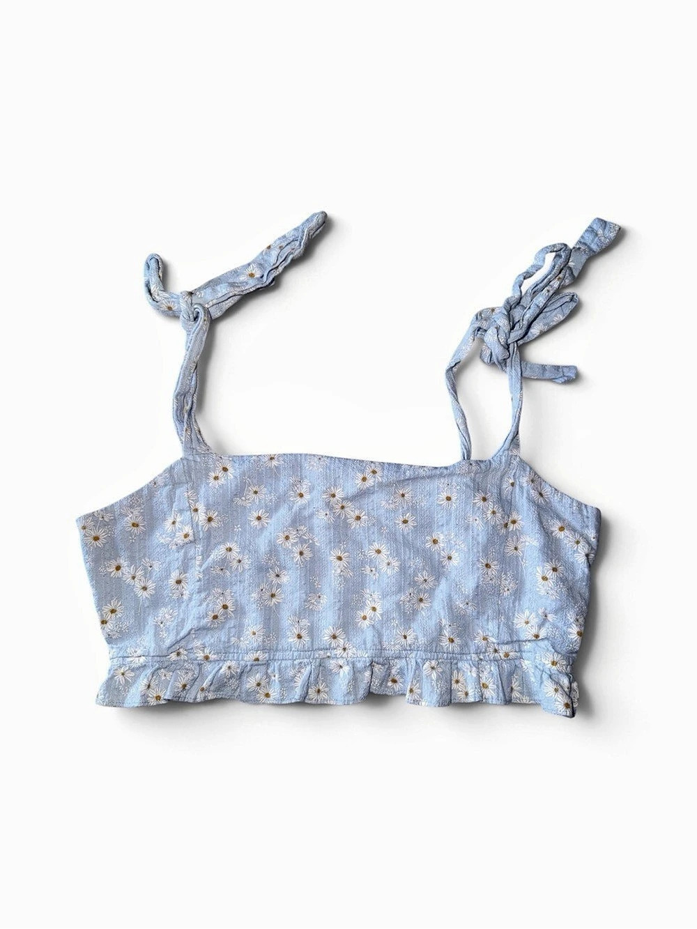 Altar'd State Floral Ruffle Crop Top in Blue & White